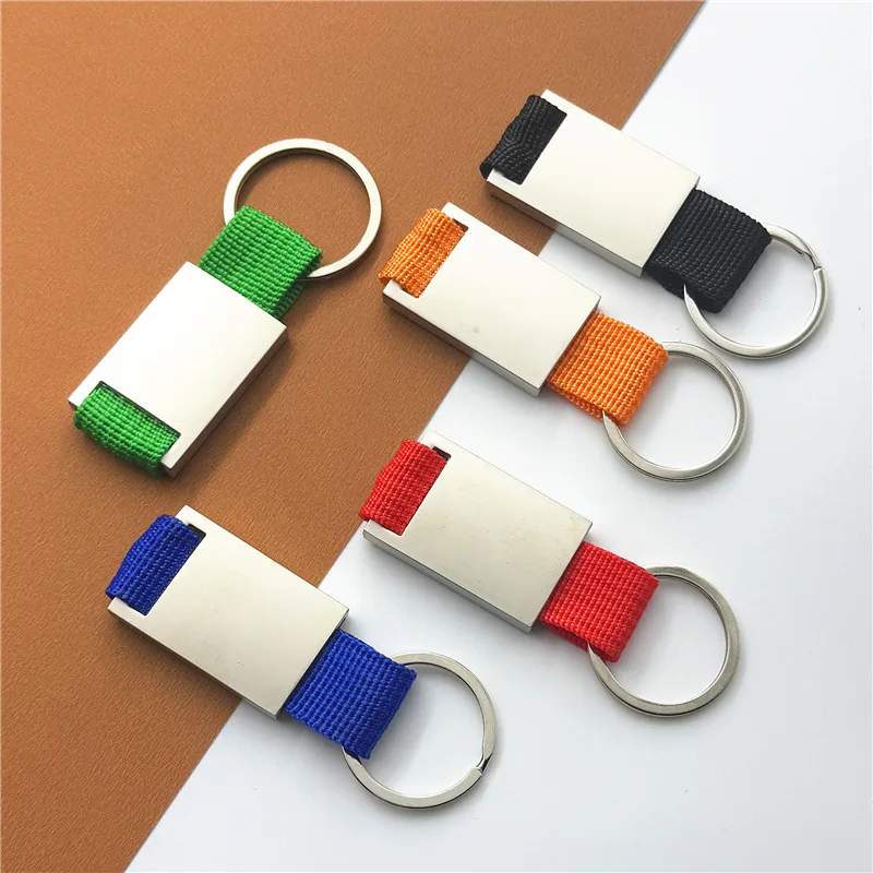 Custom Engraved Keychain Personalized Name Text Logo for Men Women Nylon Webbing Keyring Stainless Steel Plate Car Key Fob Gift