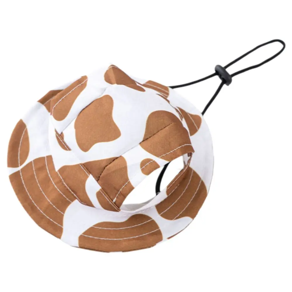 Breathable Cat Dog Sun Hat with Ear Holes UV Protection Pet Bucket Hat Adjustable Drawstring Lightweight Pet Cowboy Hat