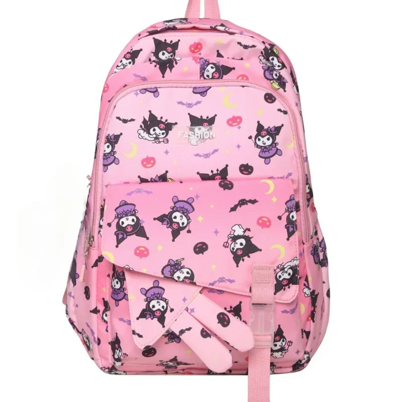 Sanrio Kulomi mochila escolar de tela con estampado coreano para estudiantes, mochila de gran capacidad con dibujos animados