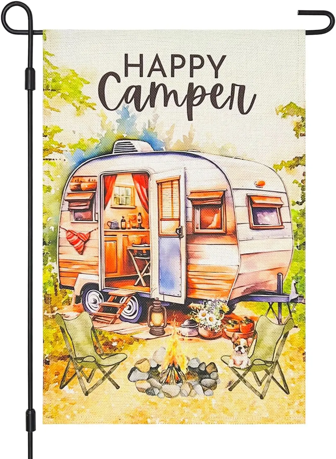 Happy Camper Camping Garden Flag Double Sided 12×18 Inch,Vertical Burlap RV Campfire Firepit Flags for Campsite Yard Outdoor yyi
