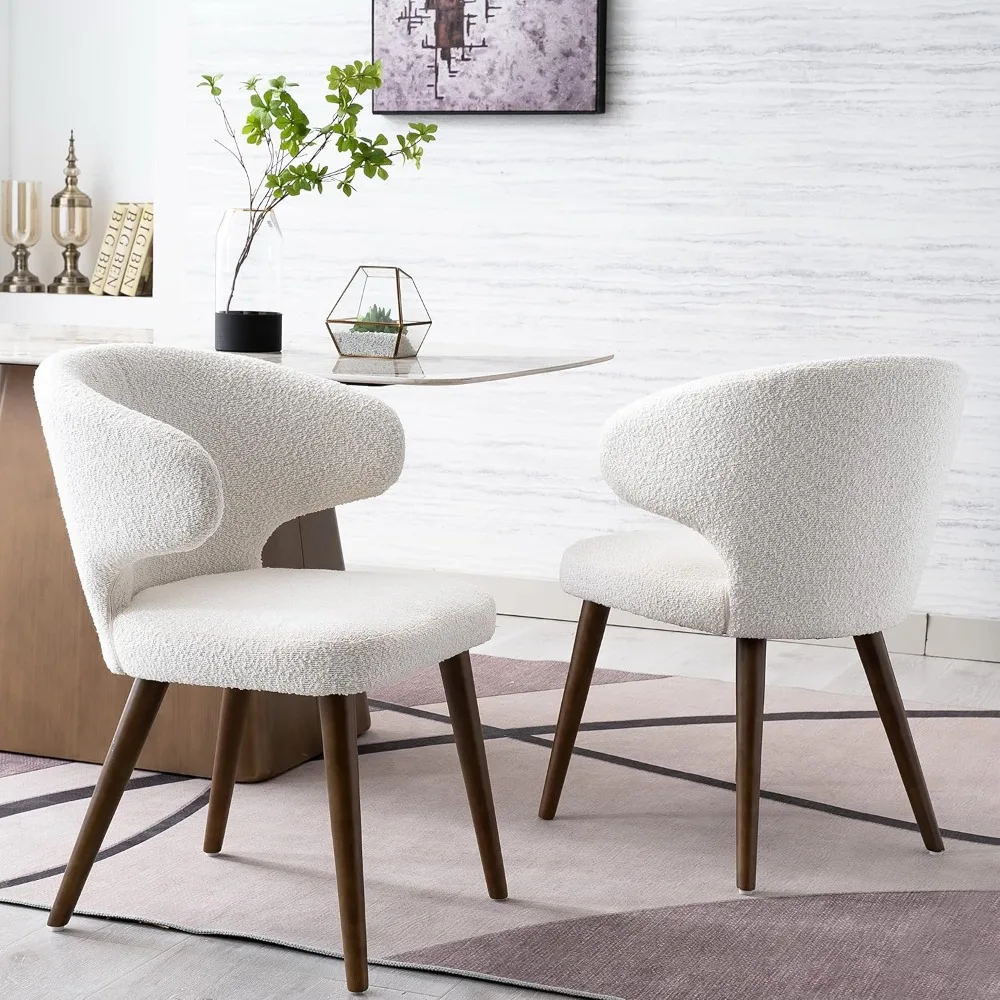 

Upholstered Accent Arm Chairs Set of 2, Faux Sherpa Mid Century Modern Dining Chairs for Kitchen Dining Room Side Chairs with Wo