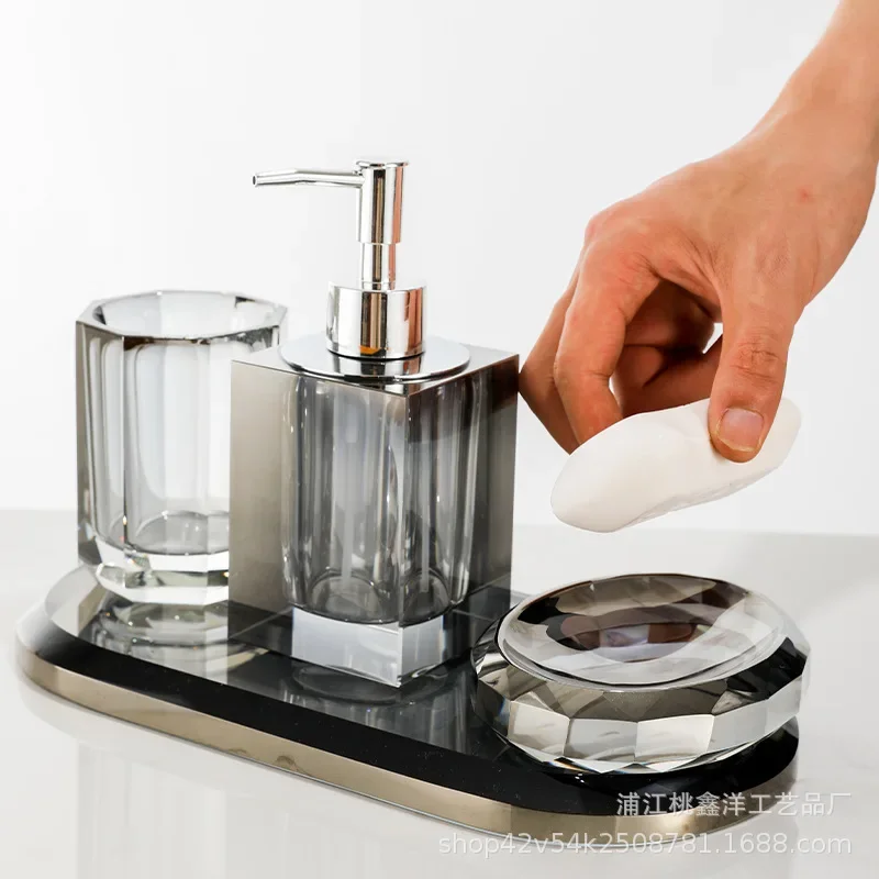 4PCS Glass Lotion Bottle Clear Crystal Bathroom Set Tray Household Soap Dispenser Set Bathroom Accessories Organizer Dispenser