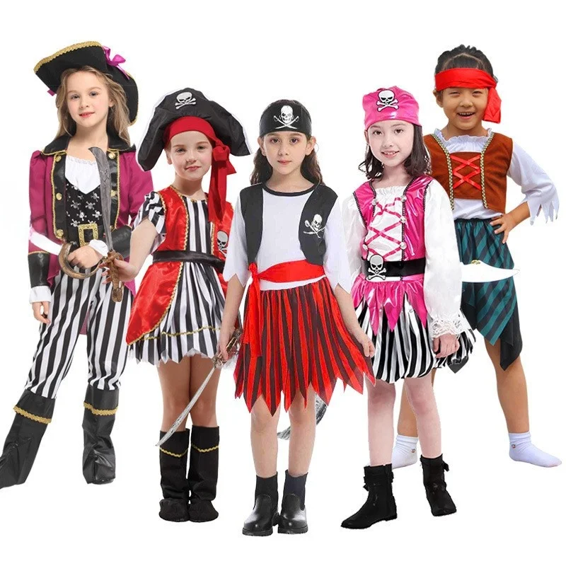 

Caribbean Pirate Jack Sparrow Costume Children's Halloween Performance Skirt Female Male Toddler Dress up Clothes Stage Outfit