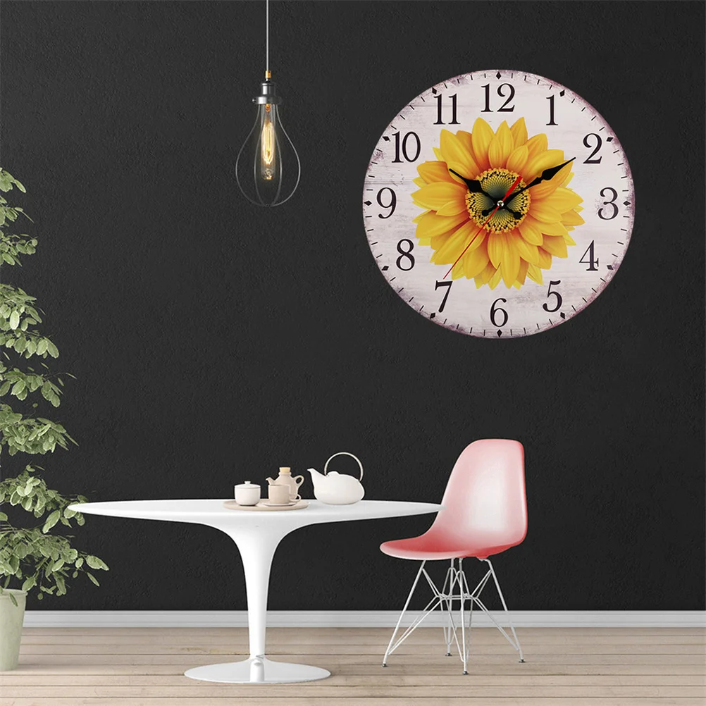 

Wooden Sunflower Wall Clock 30cm Creative Silent Decoration for Bedroom Living Room Office Vintage Wooden Wall Clock
