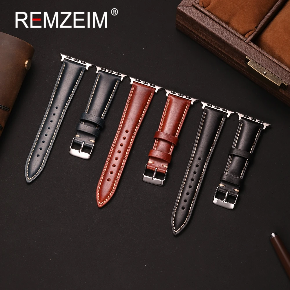 Ремешок из натуральной кожи для Apple Watch 38/40/41/42/44/45/46/49 мм, мужской браслет из воловьей кожи для iwatch 10 9 7 8 5 6 4 SE Ultra 3 2 1
