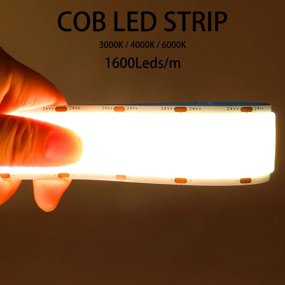 

Ultra Bright COB LED Strip Light 1600Leds/m 30mm PCB Width Dimmable High Density Flexible FCOB Tape 3000K 4000K 6000K DC24V