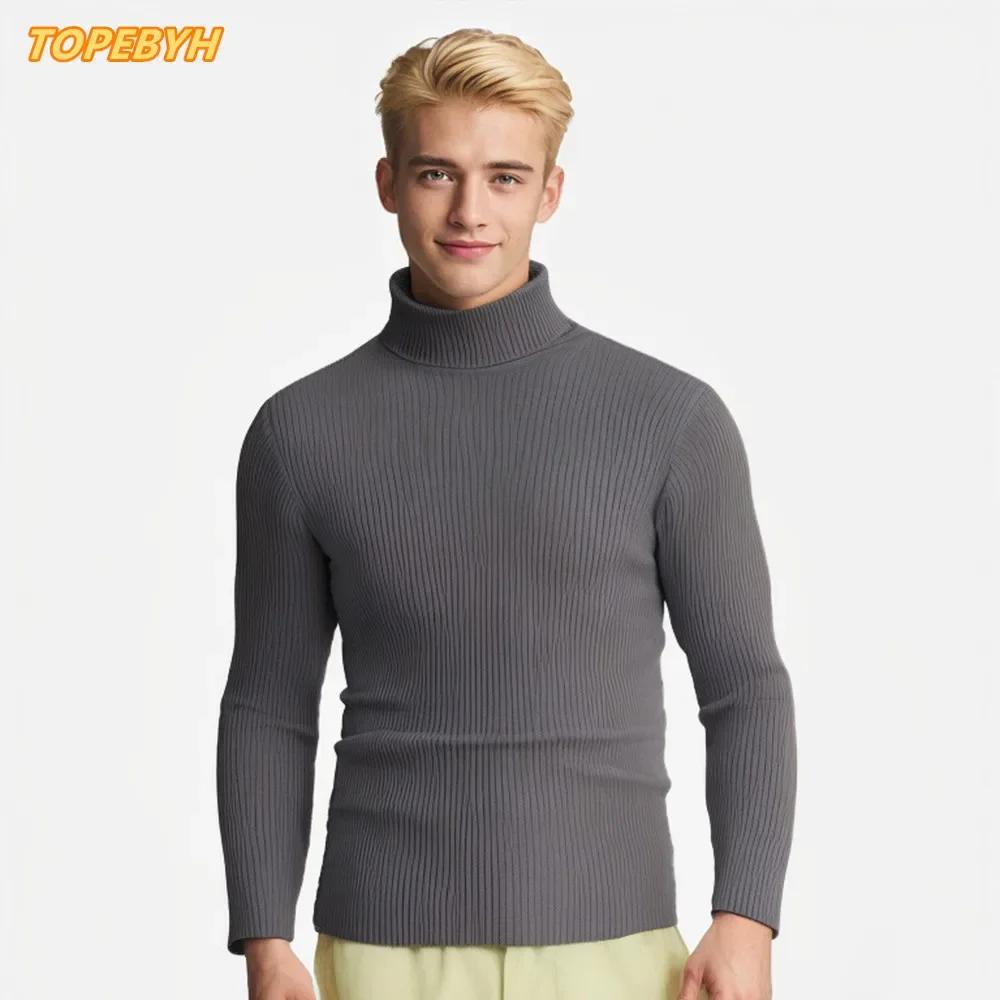 

2025 Men's Autumn and Winter High Neck Bottom Shirt Slim Fit Long Sleeve Knit Sweater