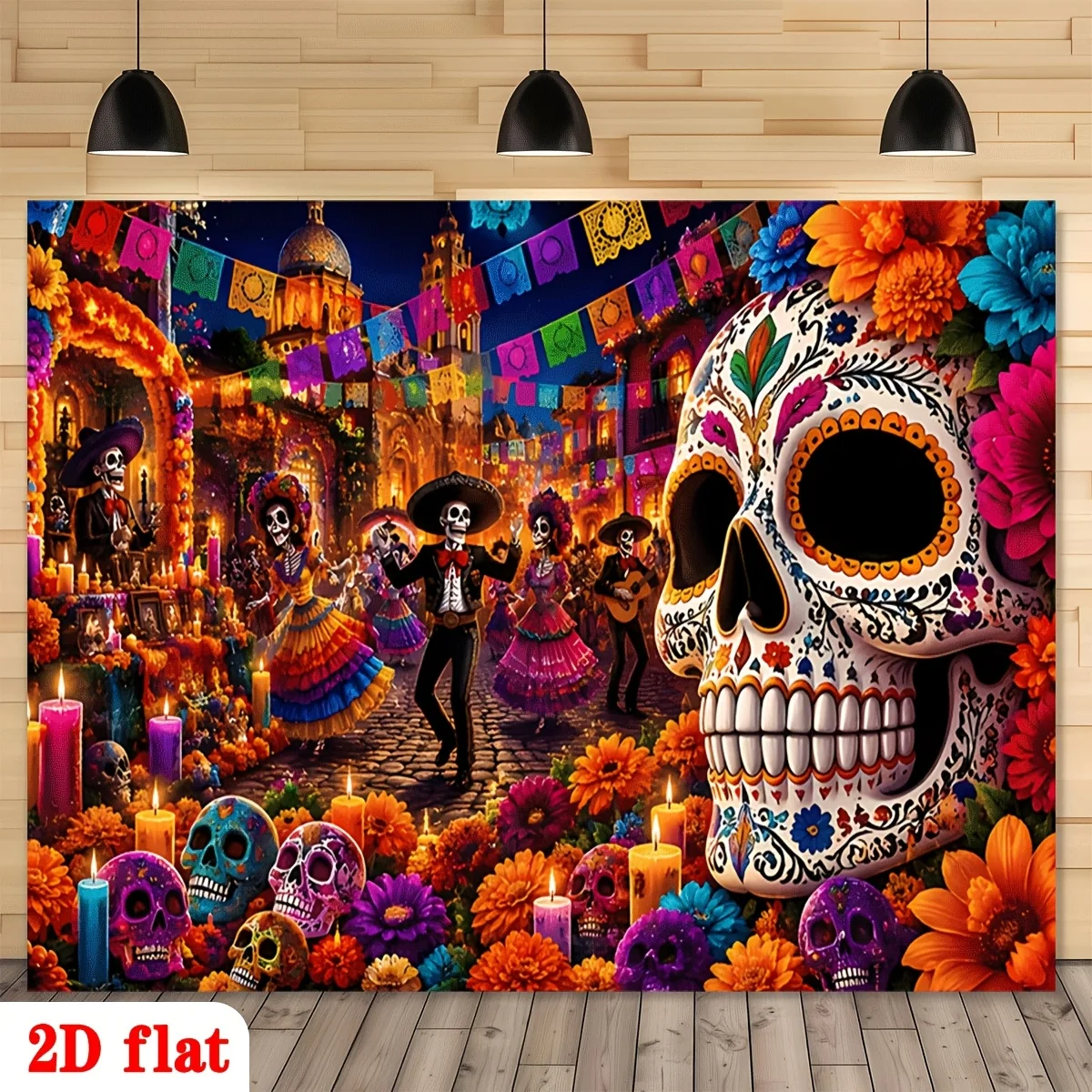 Large Día de Muertos Mexican Skull Tapestry Boho Festival Wall Hanging Polyester Print Vibrant Skeleton Day of the Dead Home Dec