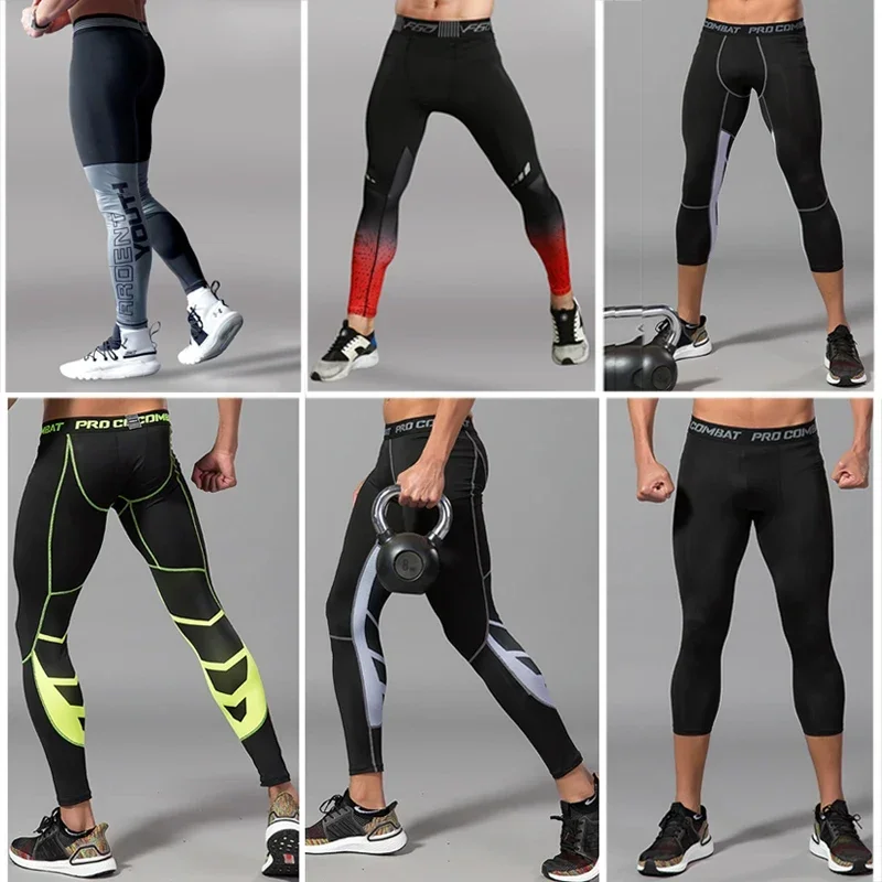 Men\'s Lycra Leggings Compression Sports Pants Cycling Running Basketball Football Sweatpants Fitness Tights Trousers Rash Guard