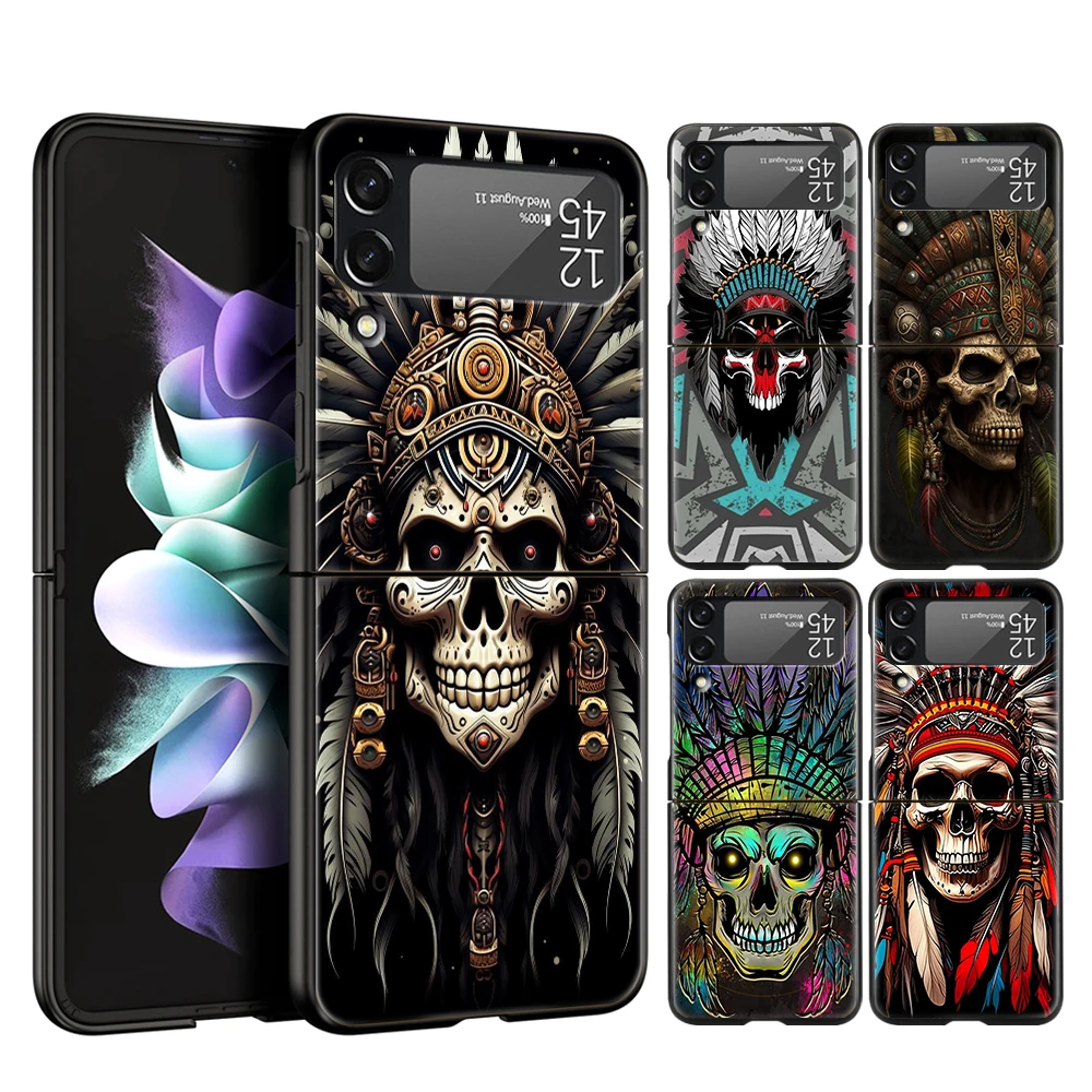 Human Skeleton Hard PC Phone Case For Samsung Galaxy Z Flip 4 5 Black Cover For Galaxy Z Flip 3 Foldable Shockproof Cases Capas