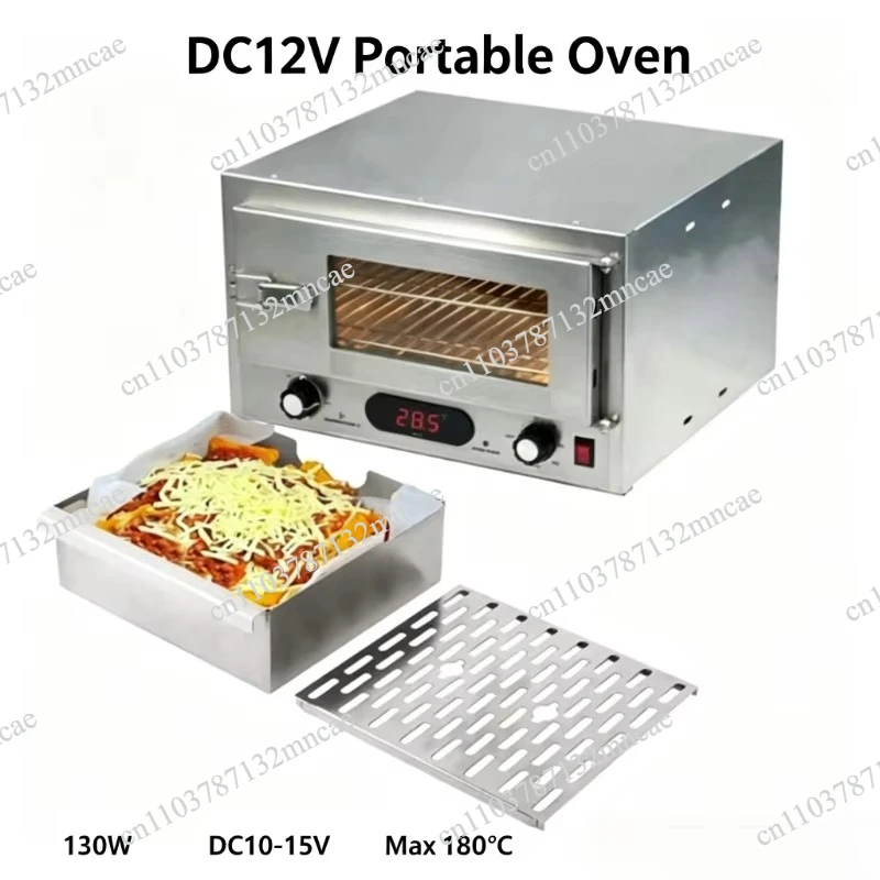 12V DC Portable Car Oven Stainless Steel Visual Window Temperature Timing Mini Electric Roaster for Camping RV Travel
