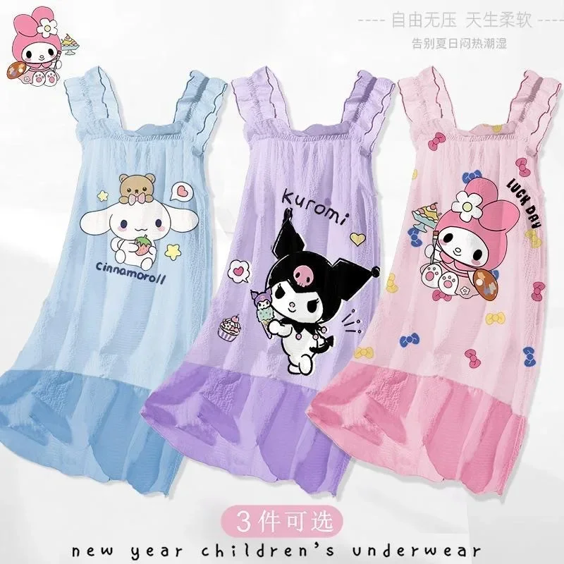 

New Sanrio Children Pajamas Kawaii Anime Kuromi Cinnamoroll My Melody Summer Cute Cartoon Girls Nightdress Gift for Kids