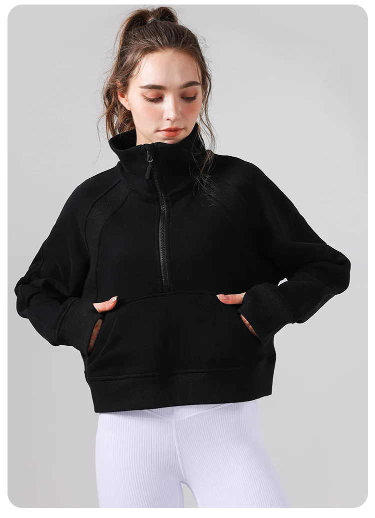 Women Winter New Gym Thick Warm Sport Yoga Running Jacket Fitness Windproof Long Sleeve Pockets Zipper Hooded Loose Sweatshirts