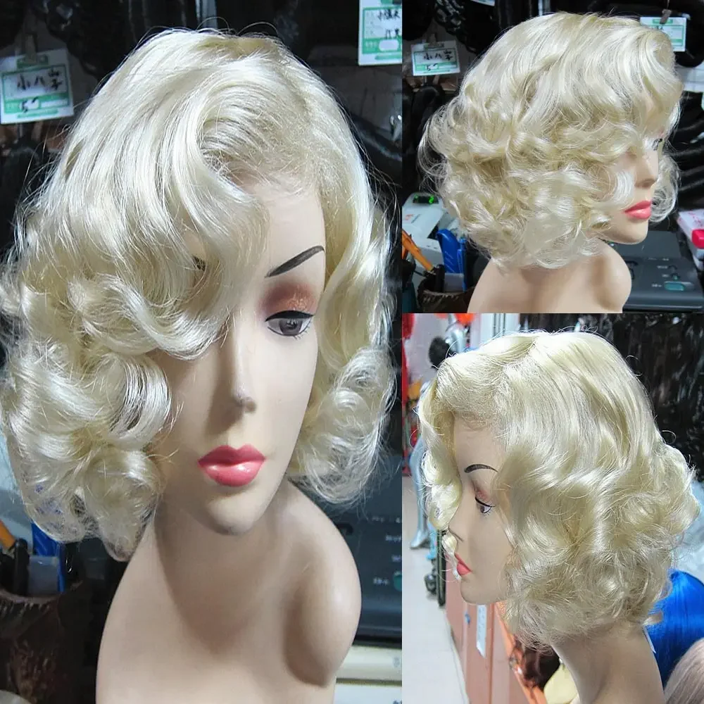 

5Color Short Blonde Curly Hair Natural Wavy Wigs Synthetic Curly Bob Wigs for Women Body Wavy Cosplay Costume Wig