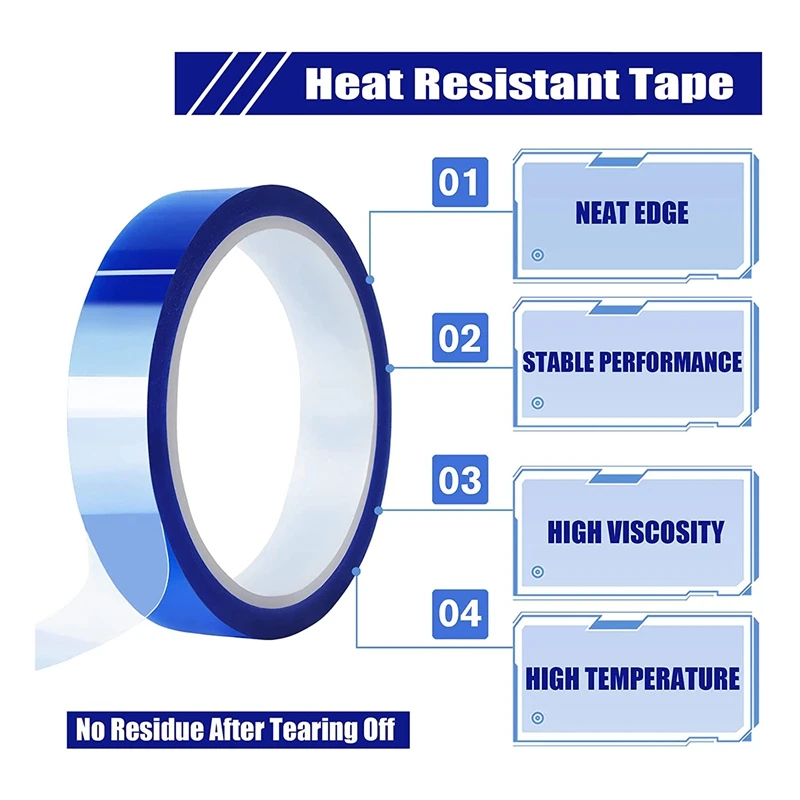 6 Rolls 20Mm X33M Blue Heat Tape High Temperature Heat Resistant Tape Heat Transfer Tape For Heat Sublimation Press