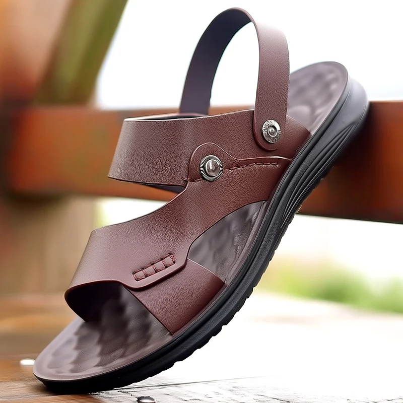 High Quality New Summer Beach Shoes Anti Slip Men\'s Outdoor Camping Shoes Waterproof Breathable Hollow Out Men\'s Sandals Brown