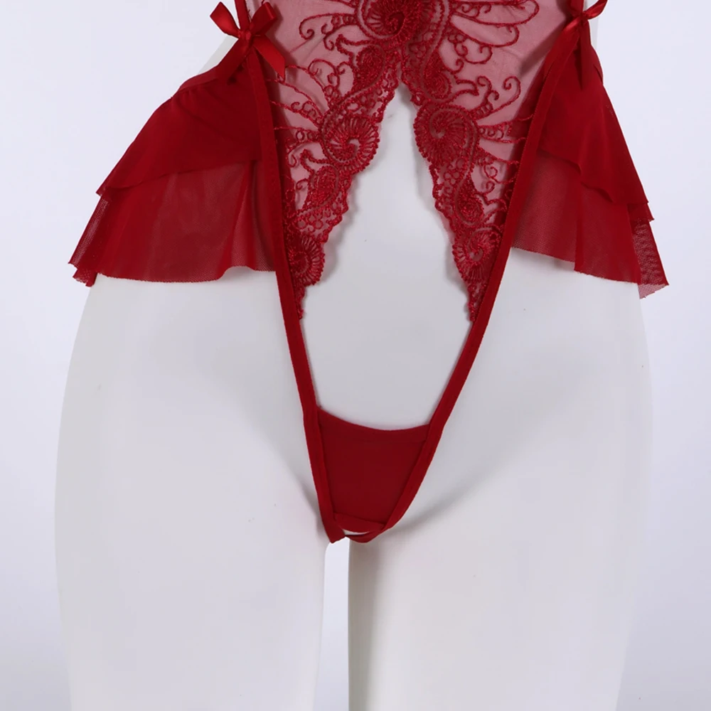 Sexy Ouvert Dessous Frauen Spitze Hohl Bodysuit Exotische Pyjamas Teddy Babydoll Kleid Tiefe V Offenen Schritt Porno Unterwäsche Set