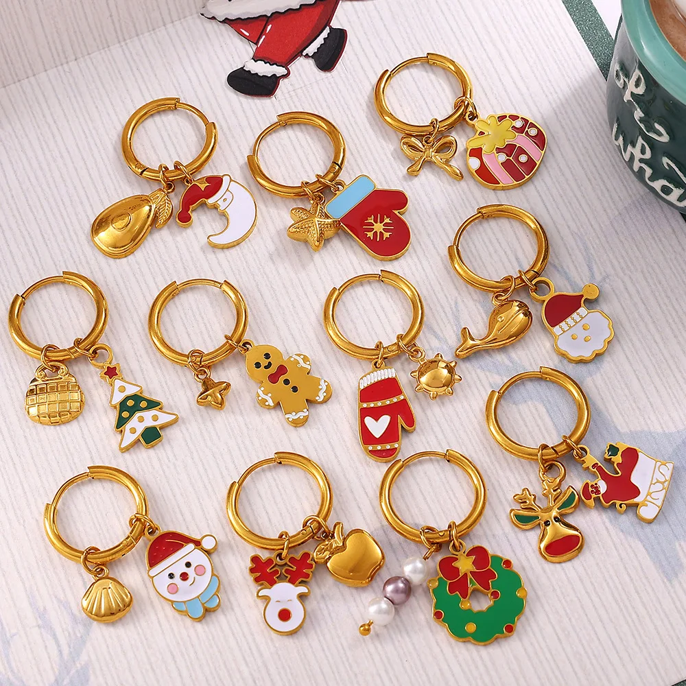 Christmas style Elk Earrings Oil Drop Snowman Santa Stainless Steel for WomenFestive Accessories