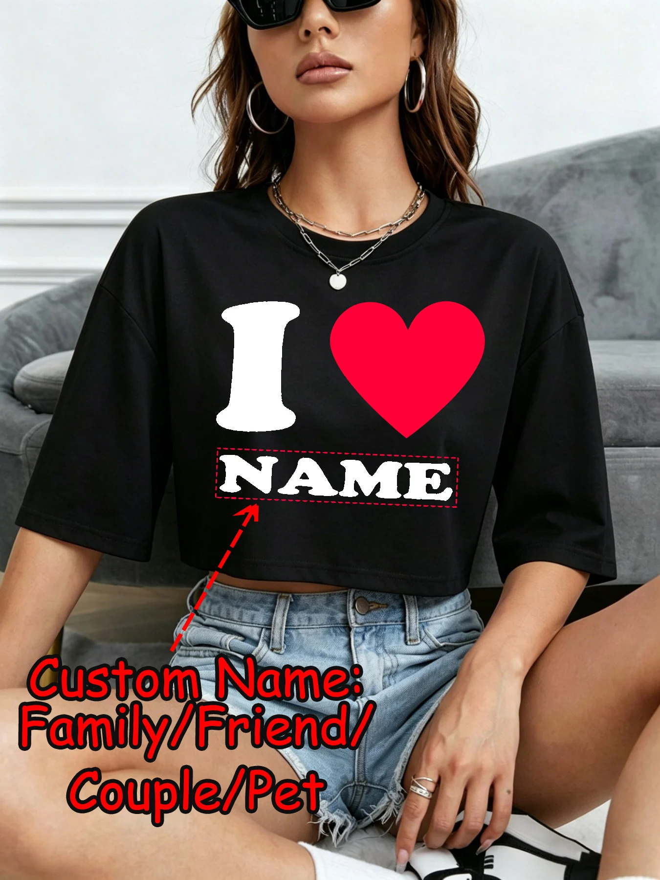 Camiseta Corta Personalizada con Nombre para Parejas, Estilo Y2K, Transpirable, Informal, de Algodón, para Mujer, Ropa de Moda Femenina