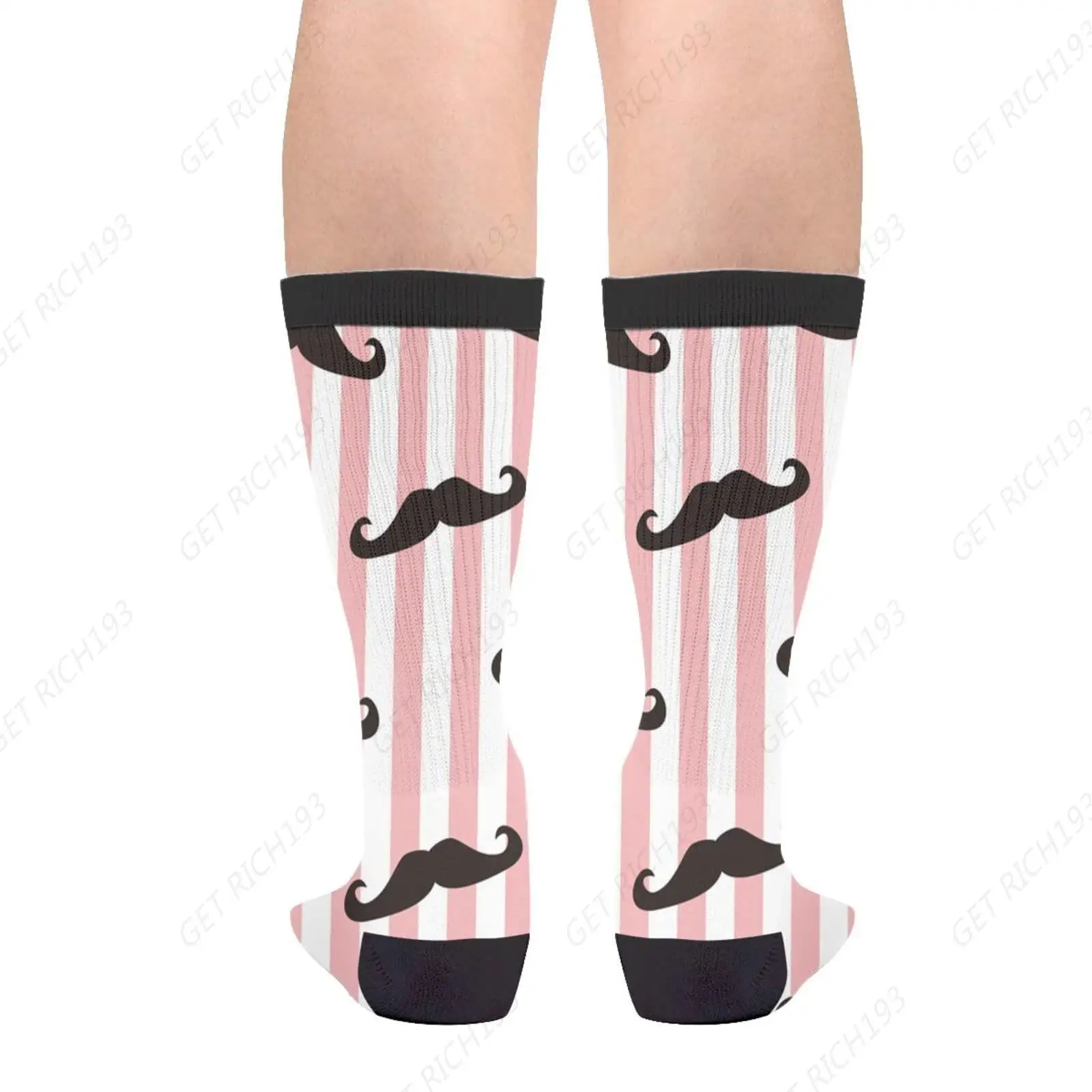 Pink And White Mustache Moustache Handlebar Casual Funny Funky Novelty Socks For Men Women