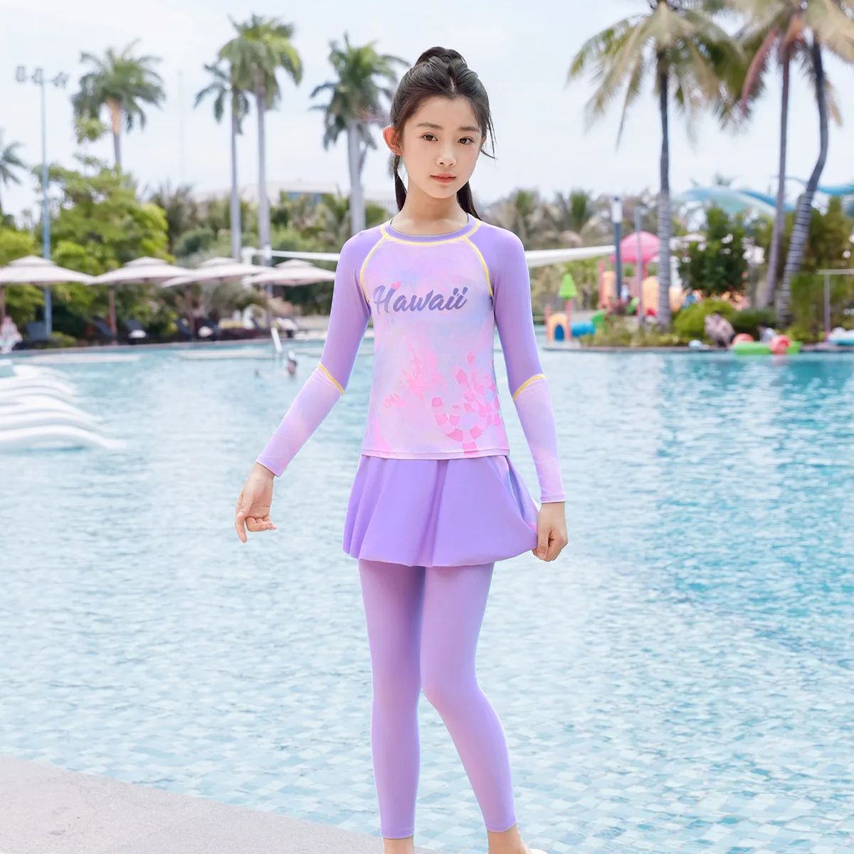 

Kids Sun Protection Outdoor WaterProof Spandex Bathing Sports Rash Guard Girl UPF50+Quick-Drying Beach Swim Shirt Pants Skirts