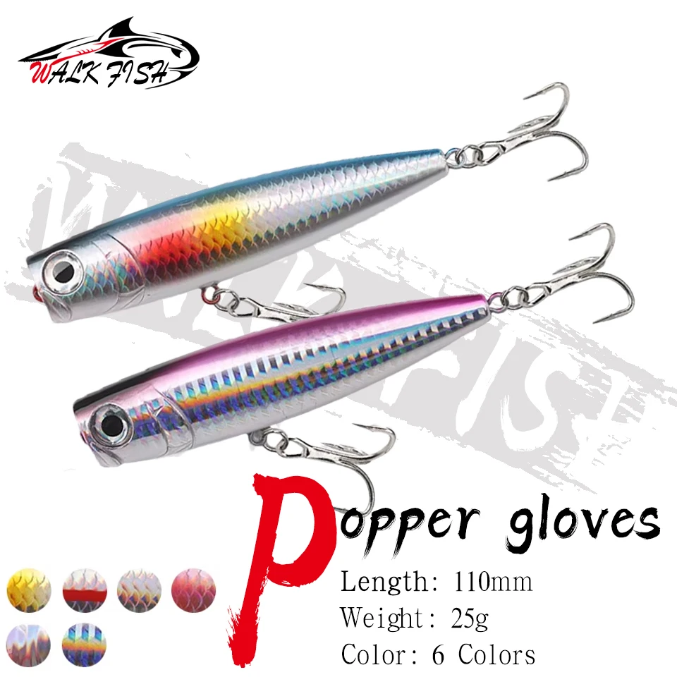 WALK FISH 1 Stück 110mm 25g Schwimmender Popper-Köder Oberflächenköder Plastik-Hartköder Pesca Angelzubehör Meeresangeln