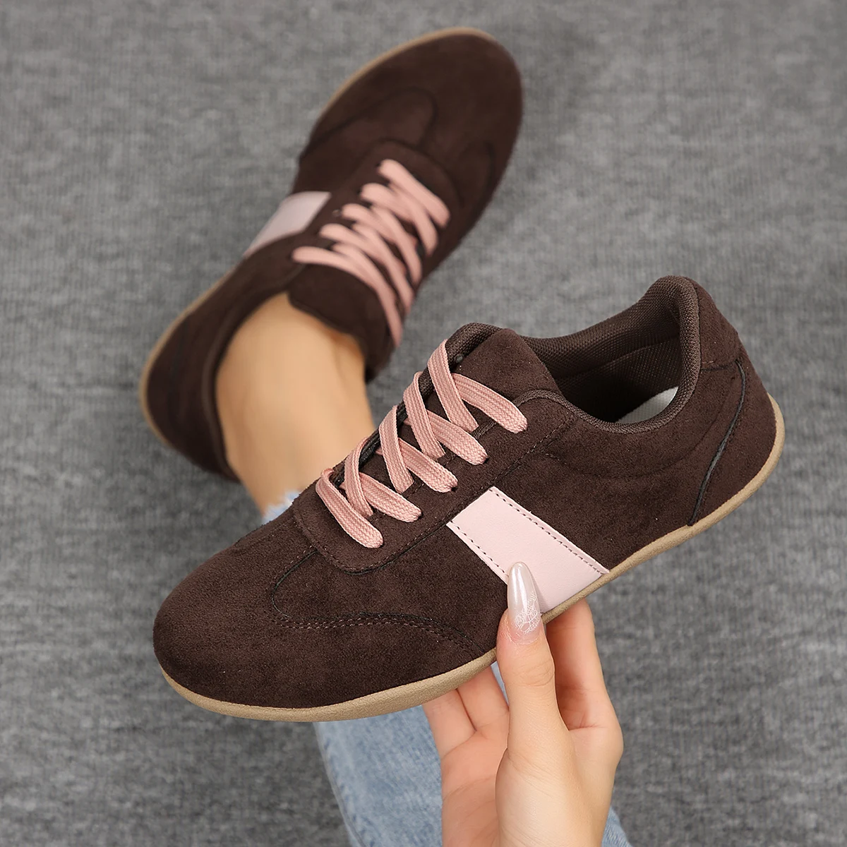Women Natural Suede Leather Lace-up 2026 New Sneakers Round Toe Soft Comfort Casual Female Outdoor Drive/walk Shoes for Woman