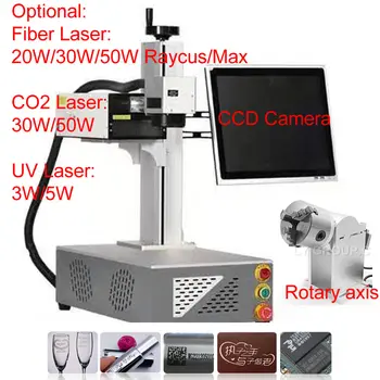 50W Raycus Fiber Laser Marking Machine 30W Jewerly Metal Laser Engraving Card With Rotary For Silver Gold Cutting