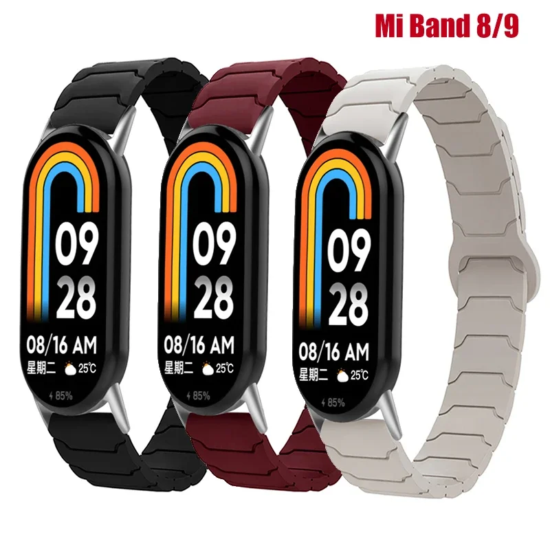 

Поп-силиконовый ремешок с магнитной петлей для Xiao Mi Band 9 8, спортивный браслет, двухцветный браслет для Xiao Mi Band 8 9 Correa Accesso
