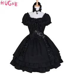 Women's Gothic Lolita Dress, Black Square Neck, Short Sleeve, Ruffle Tiered Lolita, One Piece Dress, Girls OP, Halloween Party