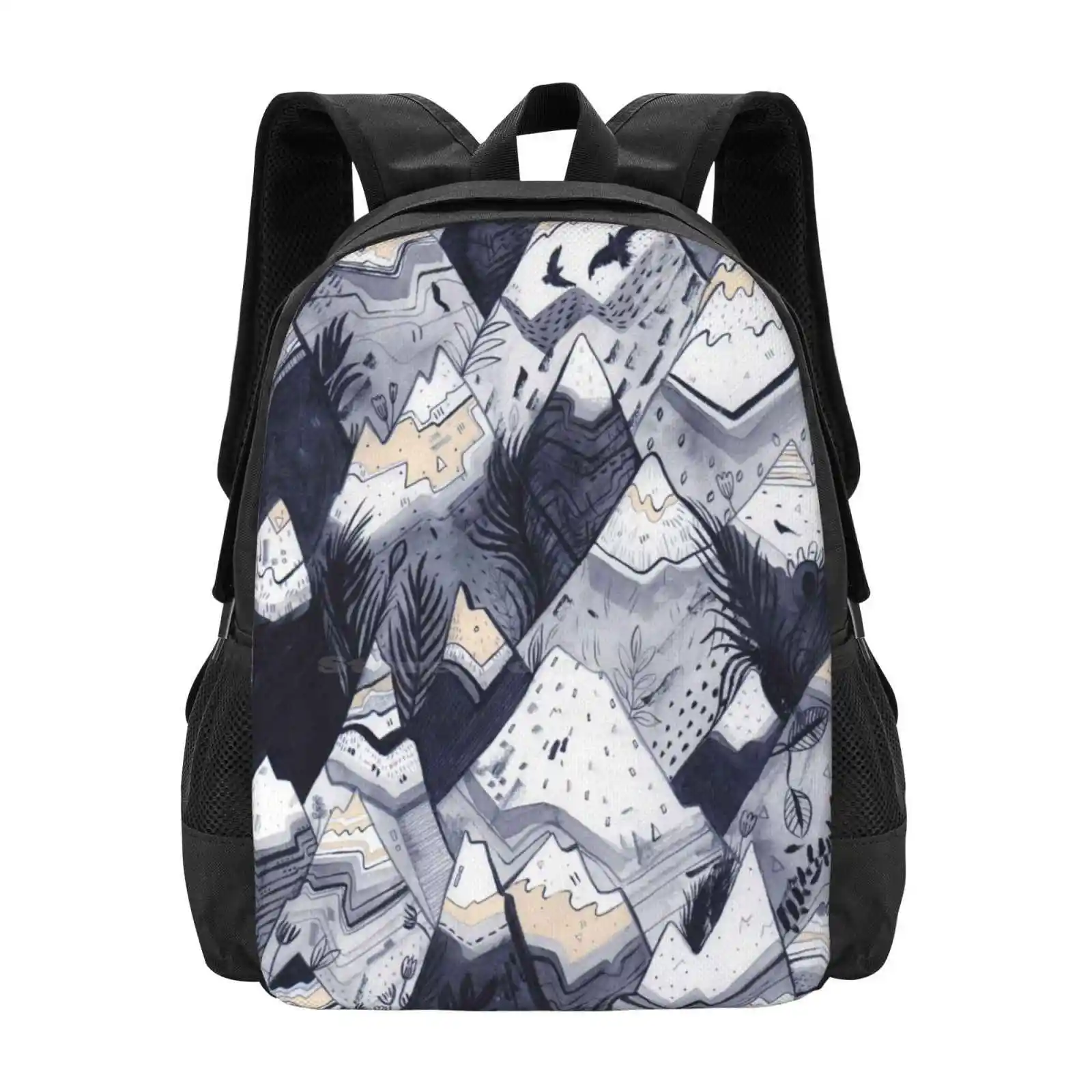 Mountains School Bag Big Capacity Backpack Laptop Mountains Landscape Crows Sandra Dieckmann