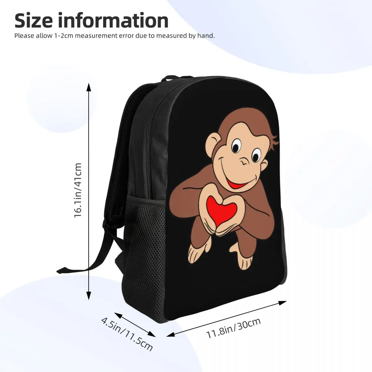 Curious George Is All Heart Backpacks for Women Men School College Students Bookbag Fits 15 Inch Laptop Monkey TV Series Bags