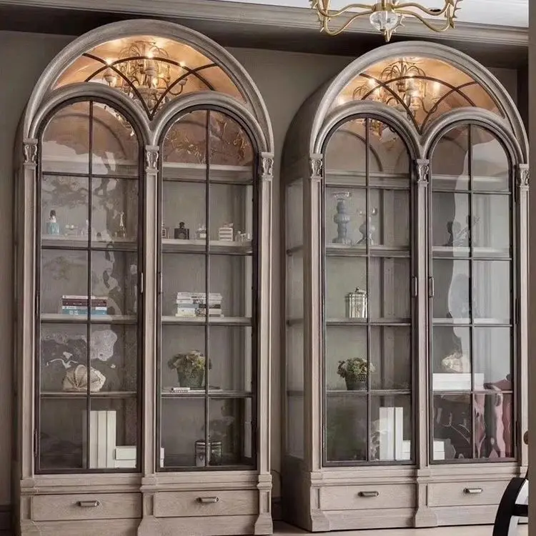 Side cabinet carved display cabinet solid wood antique cabinet architectural revival wine