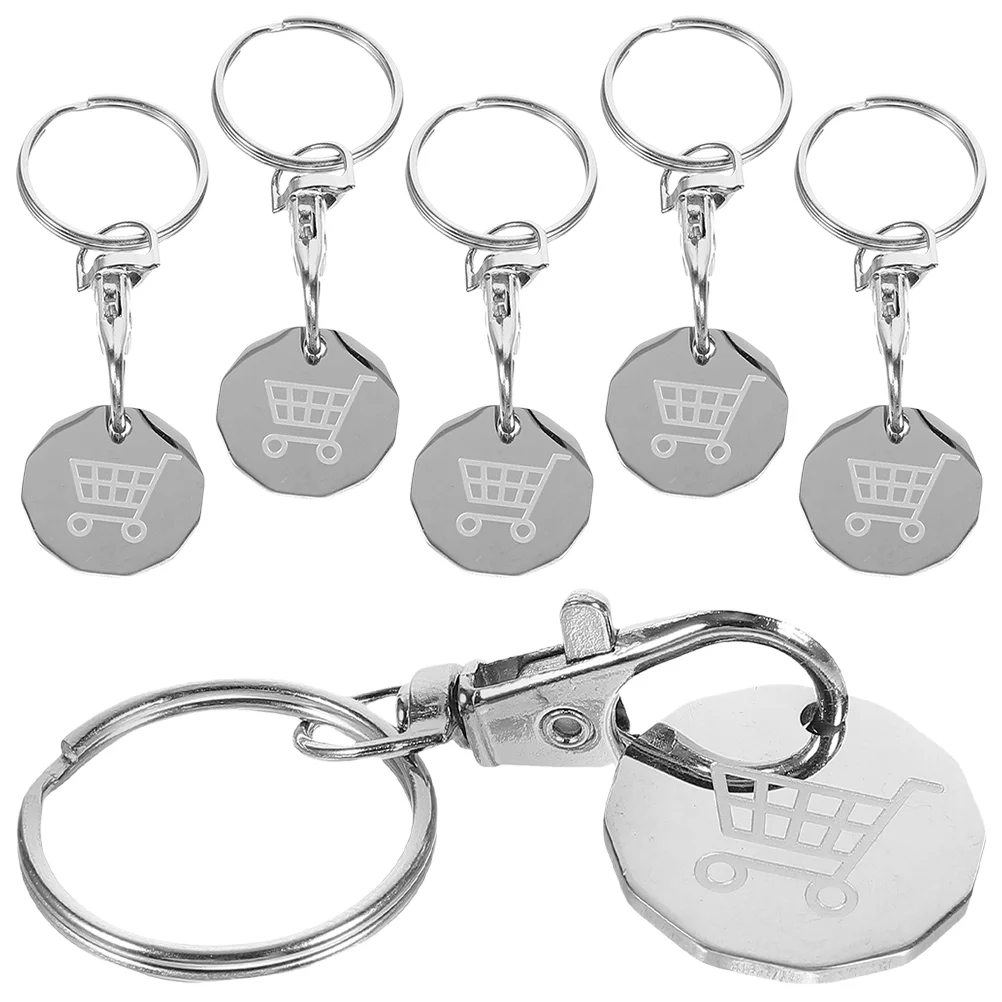 6 Pcs Cart Token Pendant Key Ring Small Trolley Tokens Keyrings Shopping Chain Decoration Round