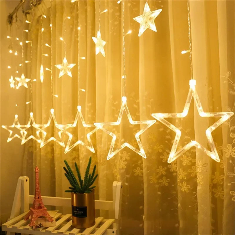 4.5m 138 LED Ice Column Star Fairy String Lights Christmas Wreath Curtains Star Lights Wedding Banquet Home Outdoor New Year