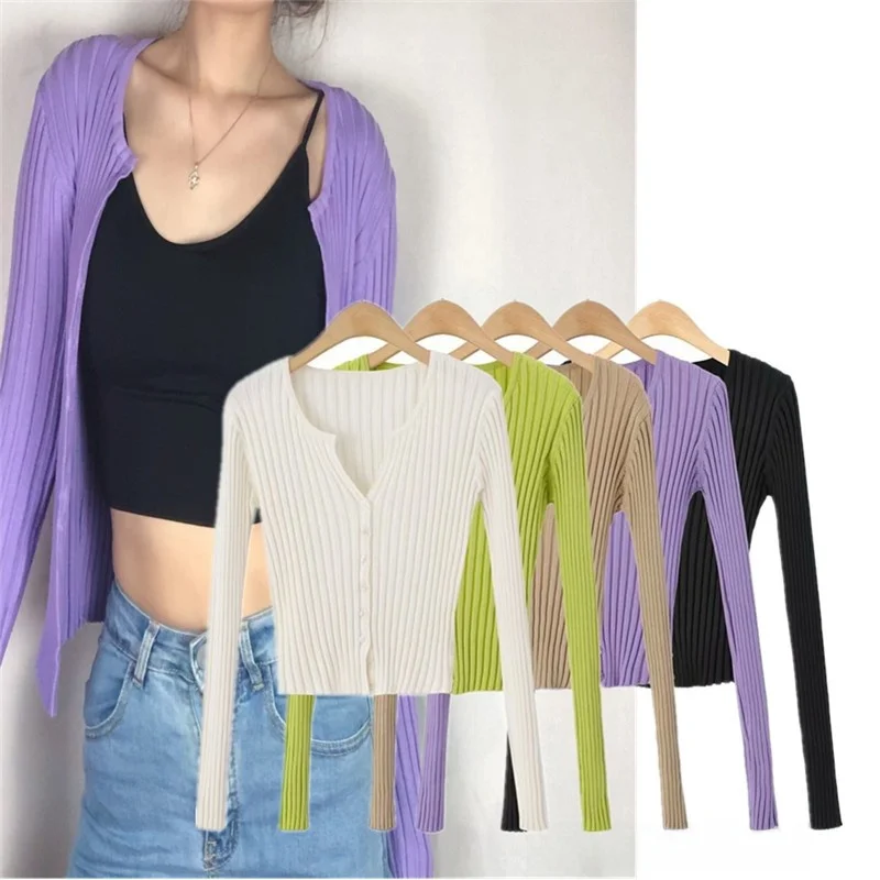 

Slimming ort Knitted Cardigan with ell Buttons Wide Stripes V-Ne Long Sve 2020 American Sle Women's Faion