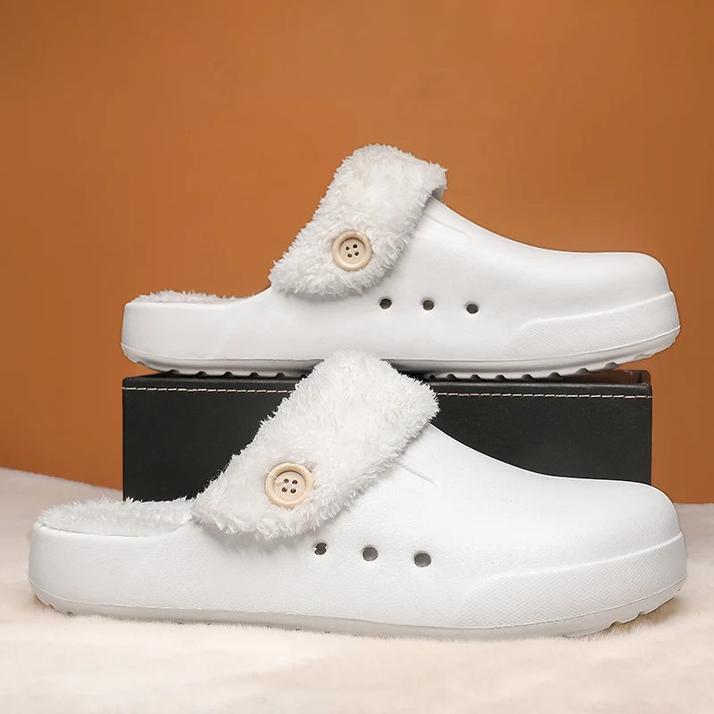

Winter Cotton Slippers Men Comfortable Anti-slip Warm Outdoor Solid-color Casual Women Breathable Keep Warm Flat Clogs Women