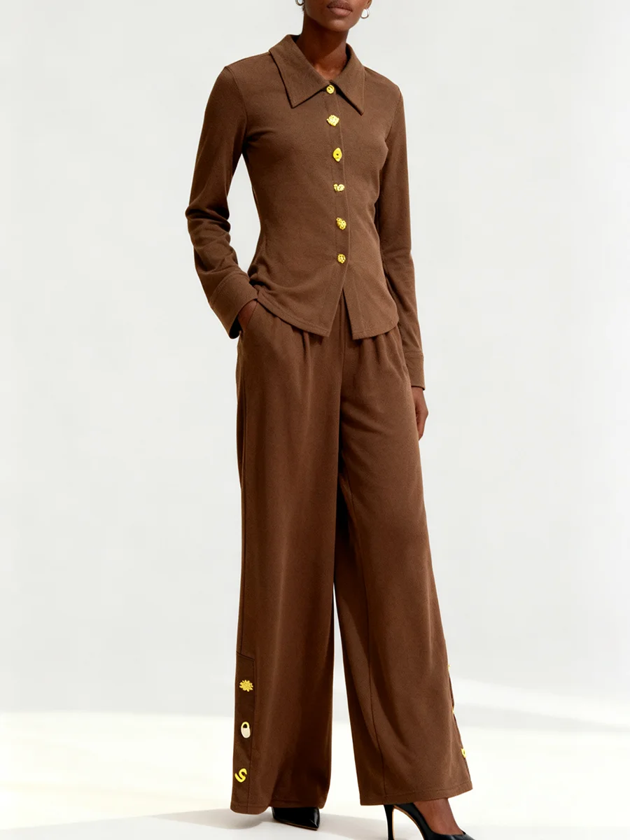 Vgh emagrecimento sólido casual conjuntos de duas peças para mulheres lapela manga longa topo calças cintura alta outono temperamento conjunto moda feminina