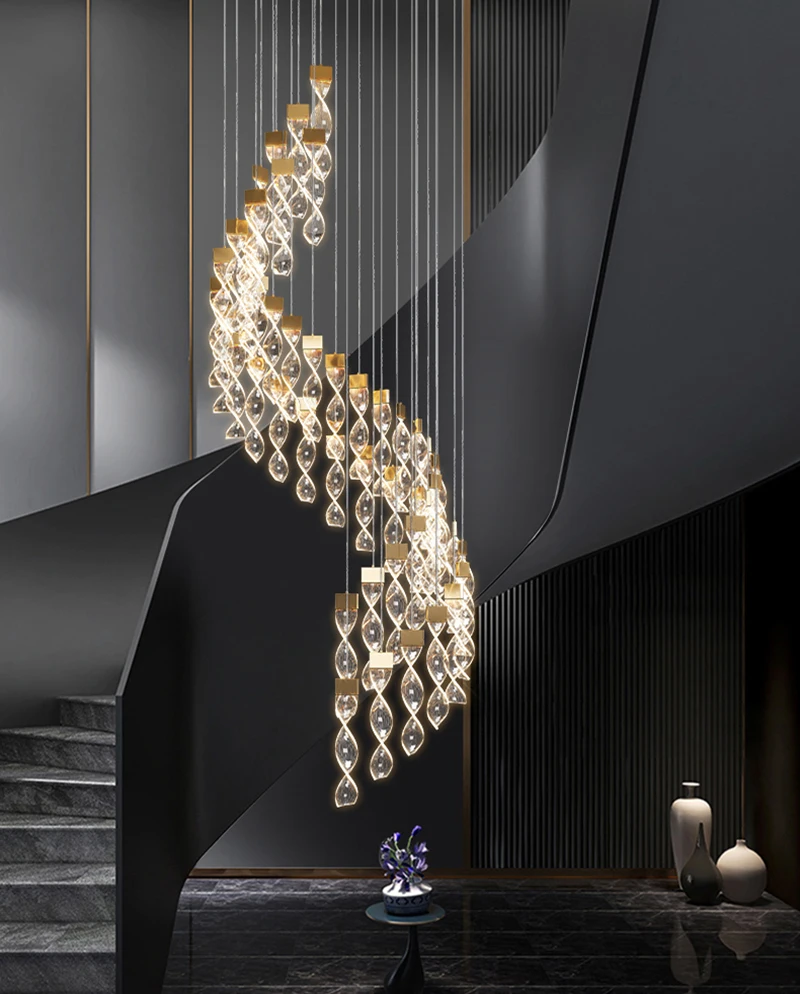 

Nordic Spiral Staircase Chandelier Duplex Building Acrylic Led Light For Hotel Lobby Kitchen Island Indoor Hanging Lamp