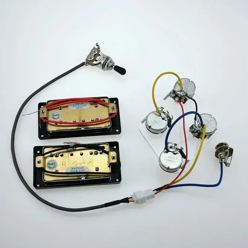 

QI-X- Music Store-1 Set Original Standard Electric Guitar Humbucker Pickup Golden cover With Wiring Harness MADE IN KOREA