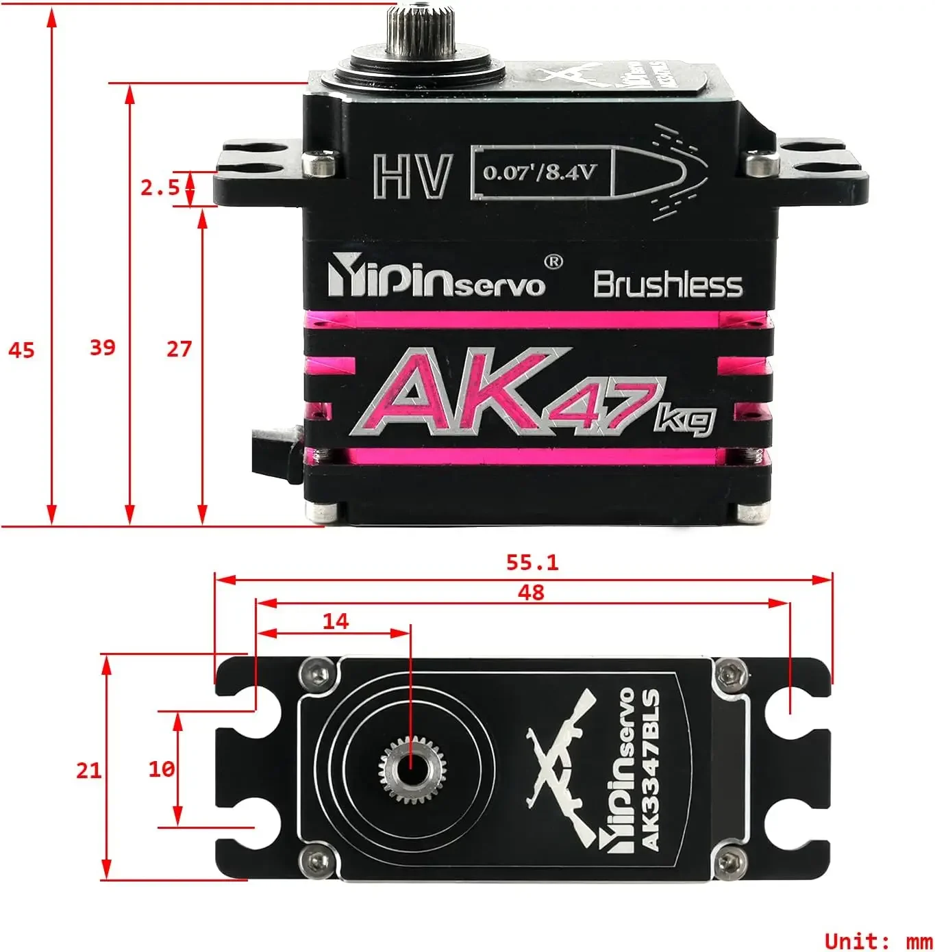 RoRuS47KG AK47 Digital  Steel Gear 180/270/360 Brushless Motor Waterproof IP67 Magnetic Coding Programmable  25T