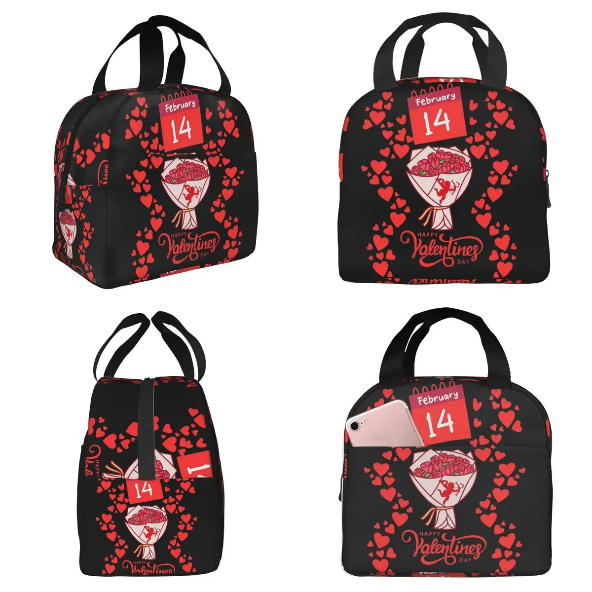 Happy Valentine's Day - February 14 Insulated Lunch Bag for Kids School Cooler Thermal Food Box Tote Lunch Boxes Container