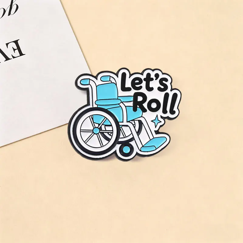 Let's Roll Emaille-Abzeichen Blau Rollstuhl Behinderten-Pride-Pin Lustiger Slogan Cartoon Metallbrosche Geschenk für Behindertenvertreter – Detail 6