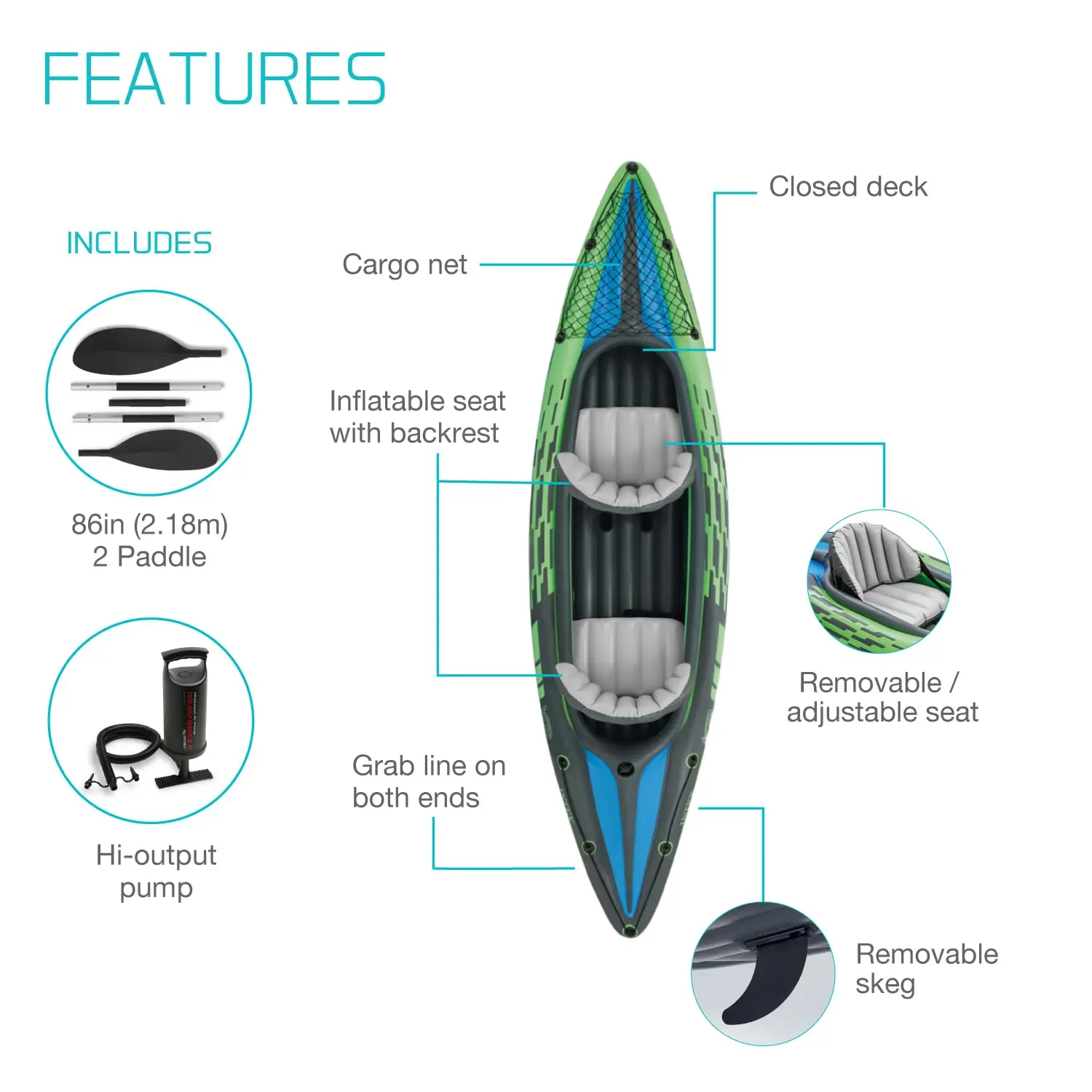 2 Person Inflatable Vinyl Kayak Set 4