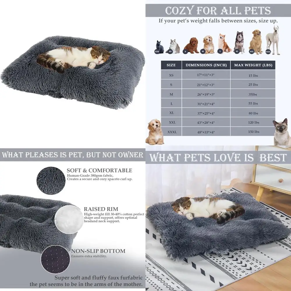 

Large, Medium & Small Washable Pet Beds - Indoor Fluffy Warming Couches for Dogs, Cats, and Small Animals