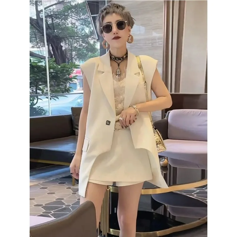 Fashionable Sleeveless Suit Jacket Suit Vest Set Shorts Thin Summer New Bestsellers Two-piece Set Irregular Fashion Womenswear