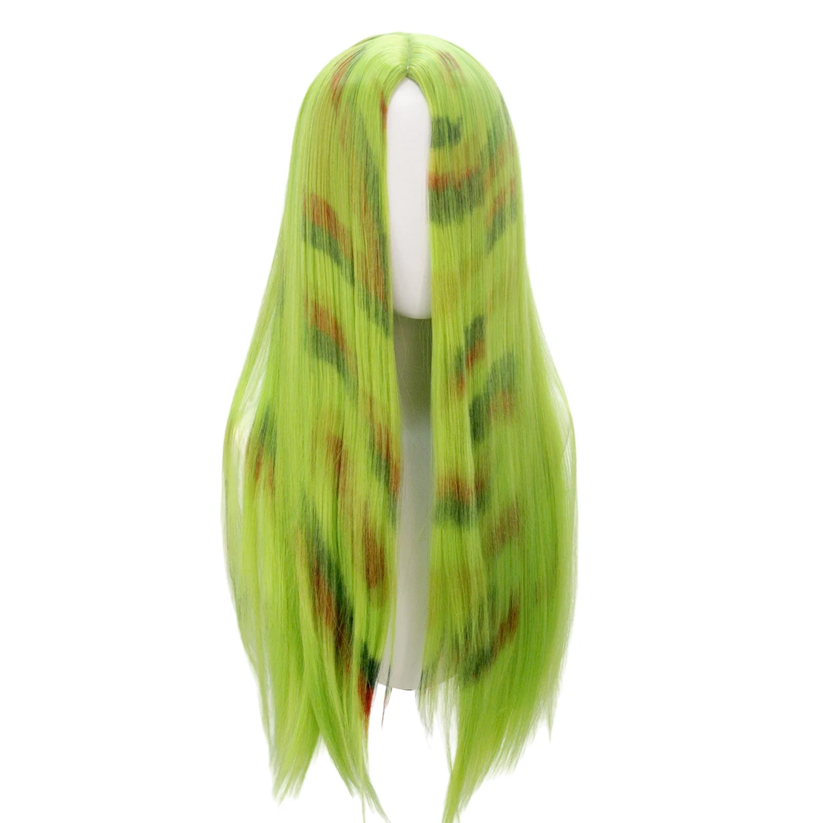 Lime Green Brown Spotted Synthetic Long Straight Middle Part Wig Anime Cosplay Halloween Party Costume Role Play