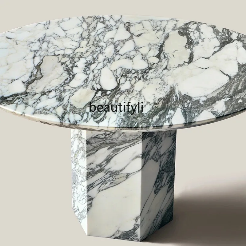 Nordic large white marble round dining table size apartment modern light luxury stone simple