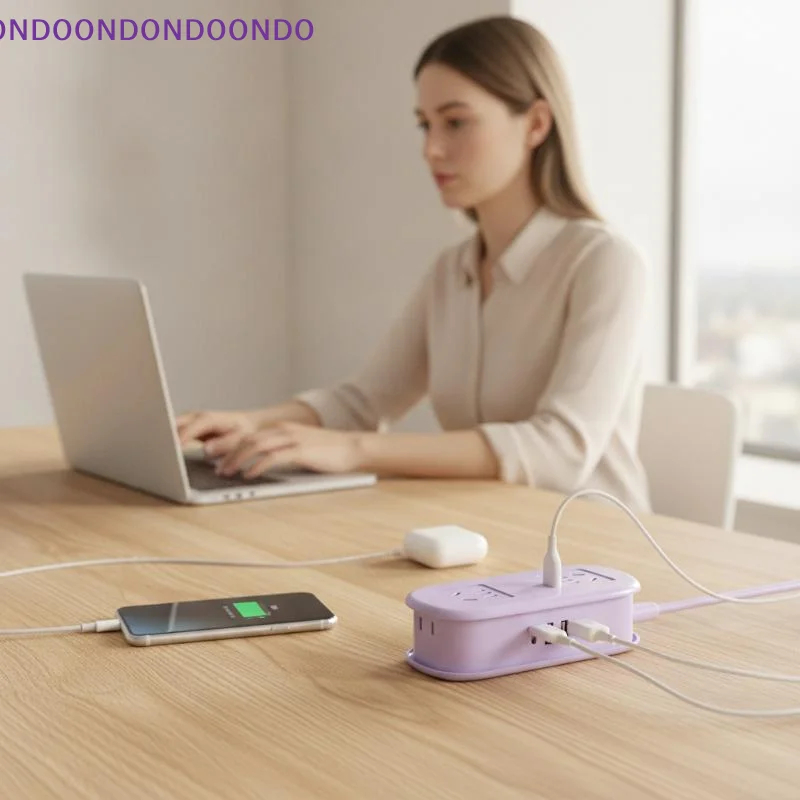 Pocket Power Strip Portable Extension Cord 2AC 2USB 1Type-C Sockets Minimalist Design for Travel Home Office Use