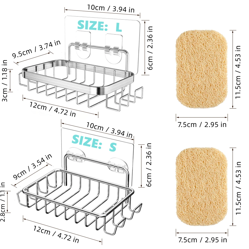 Bar Soap Holder for Shower Wall with Soap Saver and Razor Hooks, Stainless Steel Wall Mounted Adhesive Soap Dish for Bathroom